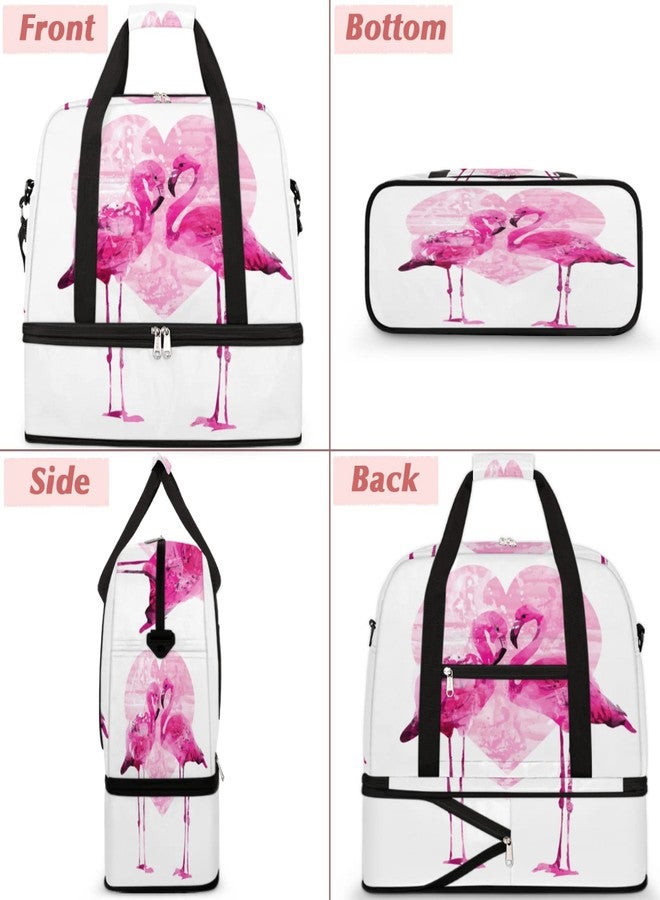 cfpolar Couple Flamingo Foldable Travel Duffel Bag Tote Carry On Luggage Sports Gym Bag With Shoe Compartment For Woman Man Overnight Weekend Yoga Workout Training Handbag - Image 3